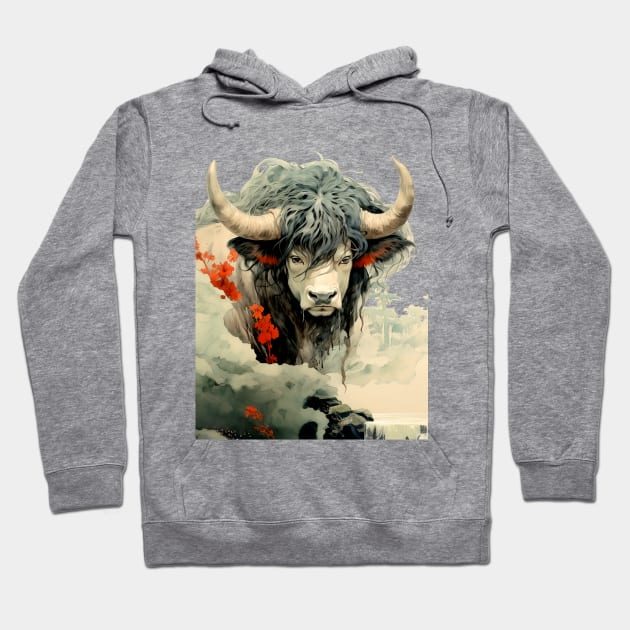 Chinese Mythology: The White Bull of Kunlun (Knock-Out with light background) Hoodie by Puff Sumo